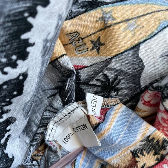 Hawaiian Made Shirt Size Medium Surfboard Button Front Hawaiian Surf Gray Cotton - Picture 7 of 8